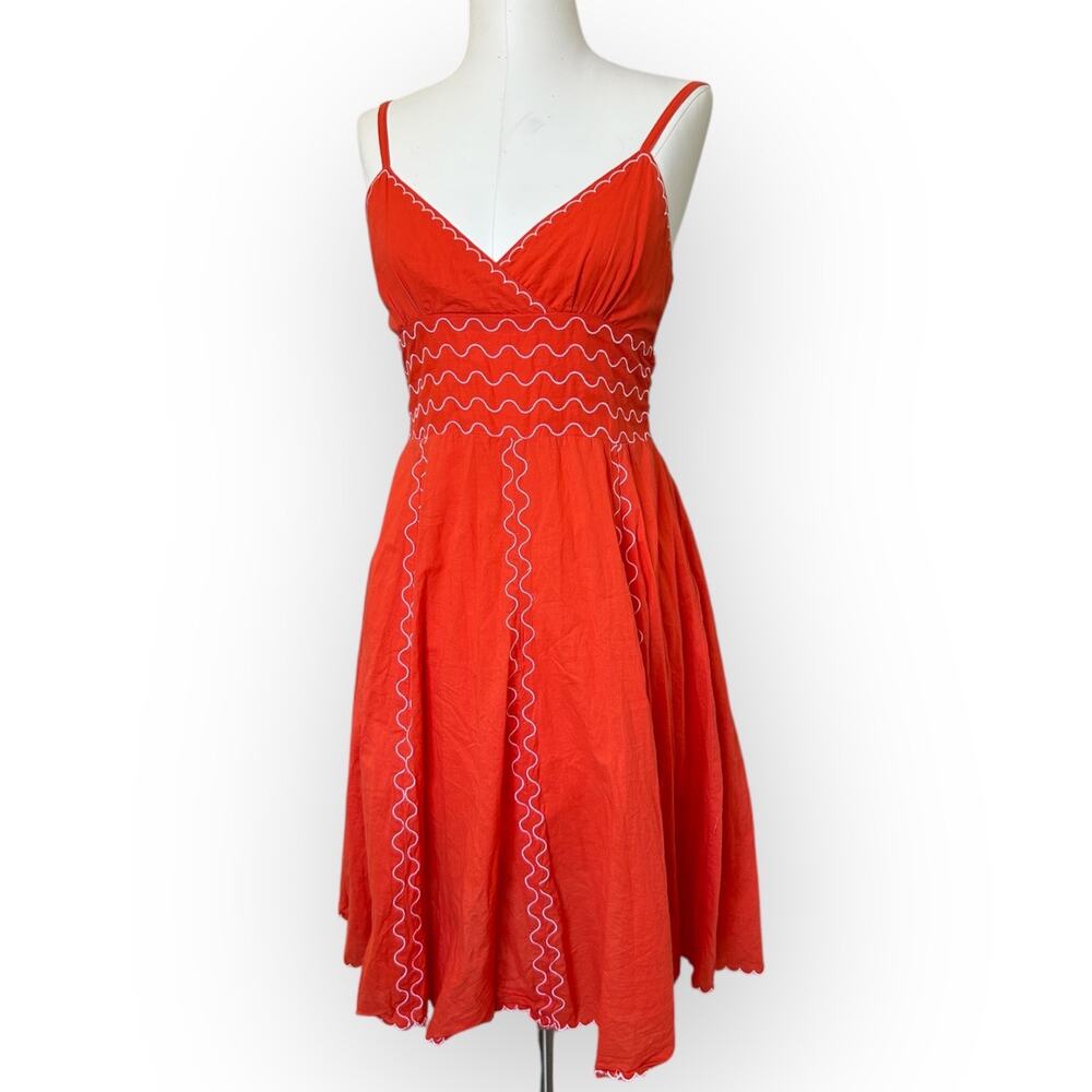 Vintage Embroidered Boho Sundress Hippie Empire Waist Smocked Ceres Orange Large